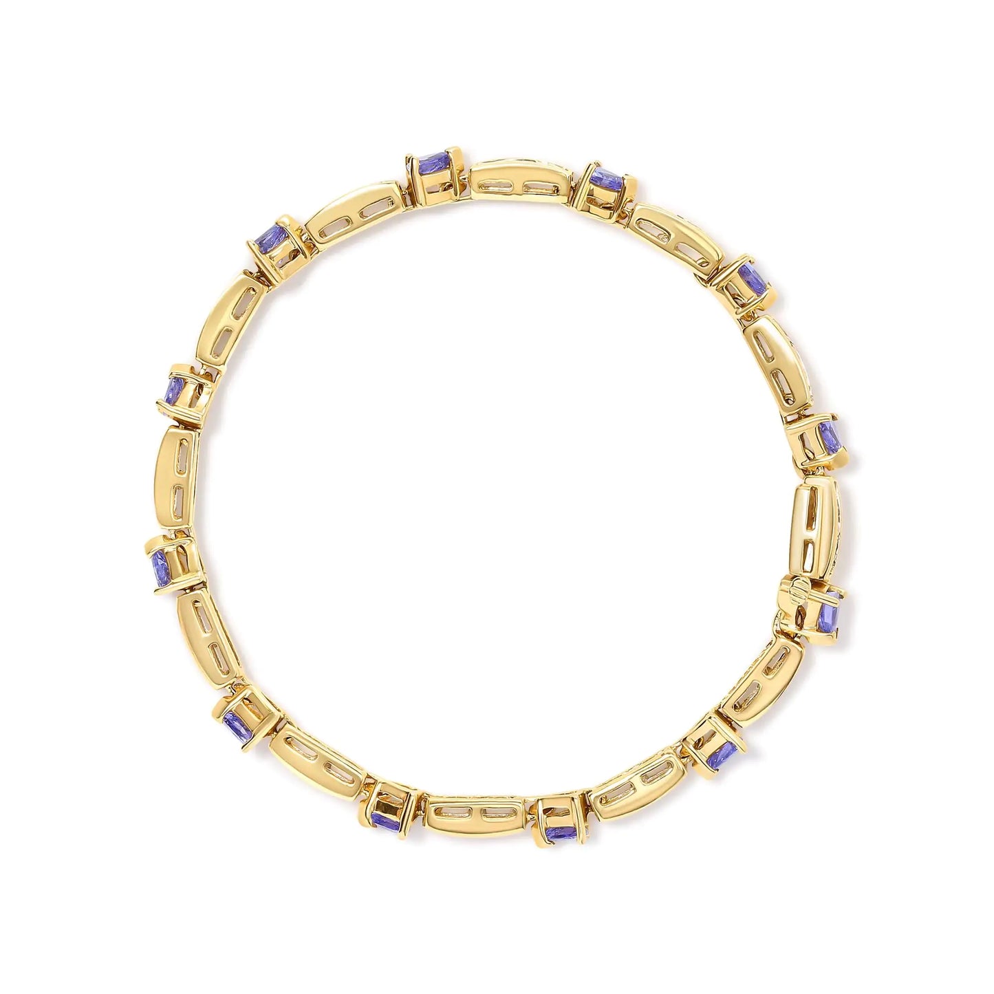 14K Yellow 5MM Trillion Cut Blue Tanzanite and 1 1/10 Cttw Diamond Tennis 7" Inches Bracelet (H-I Color, I1-I2 Clarity)