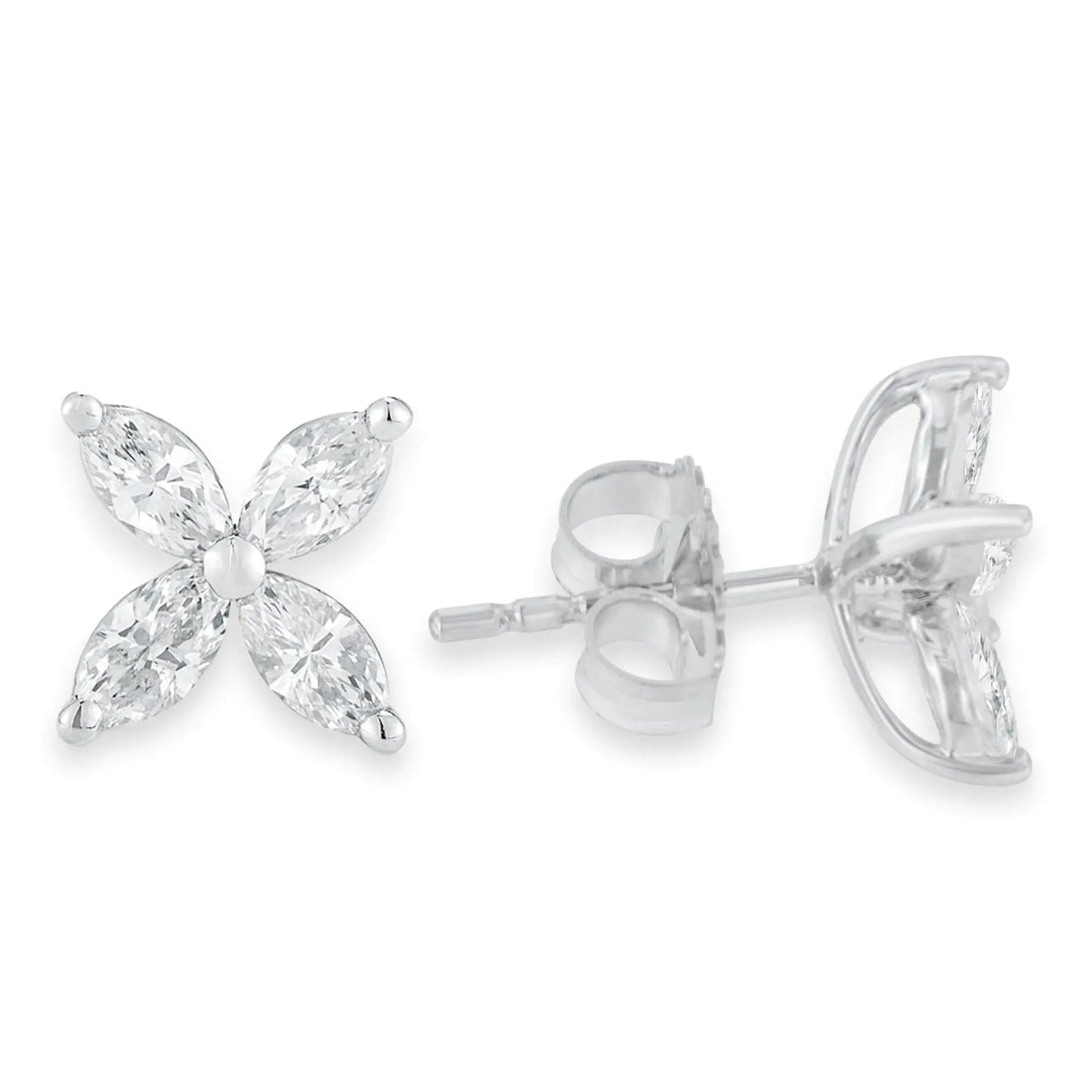 14K White Gold 1.0 Cttw Lab Grown Marquise Diamond 8 Stone Floral Leaf Stud Earrings (F-G Color, VS2-SI1 Clarity)