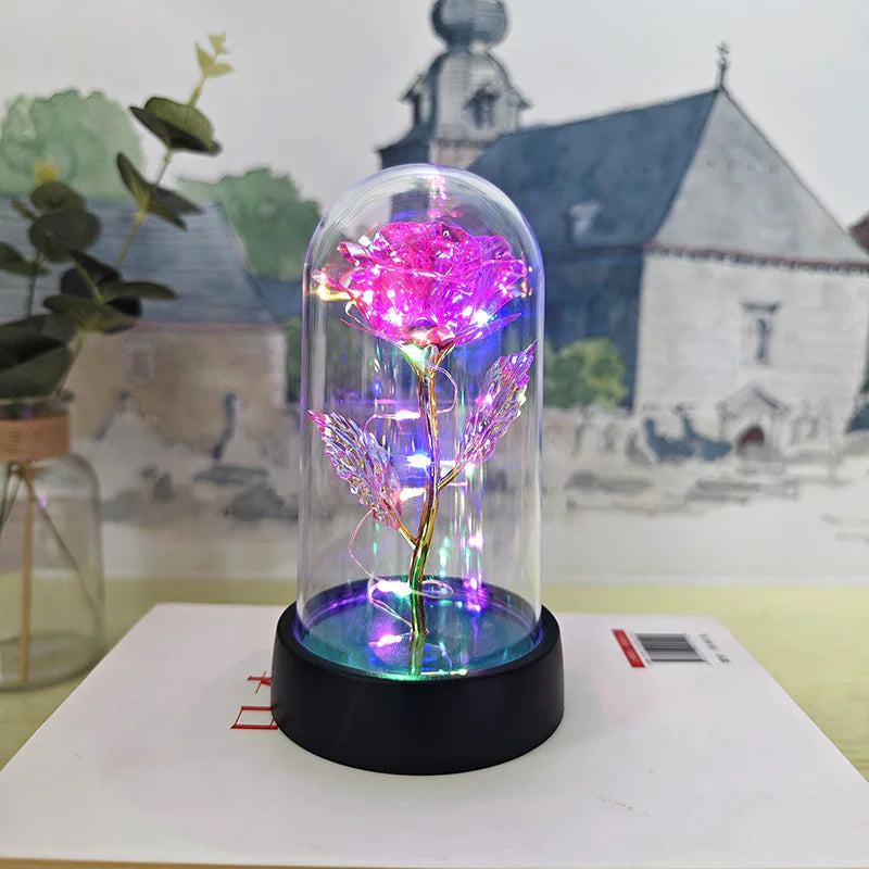 LED Illuminated Rose in a Glass Dome