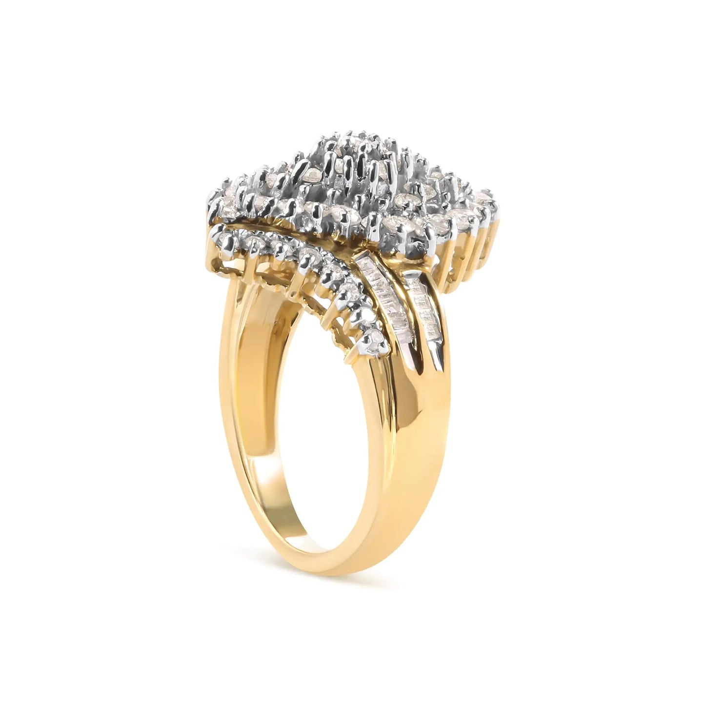 10K Yellow Gold 1.0 Cttw Diamond Cluster and Halo Ring (H-I Color, SI2-I1 Clarity)