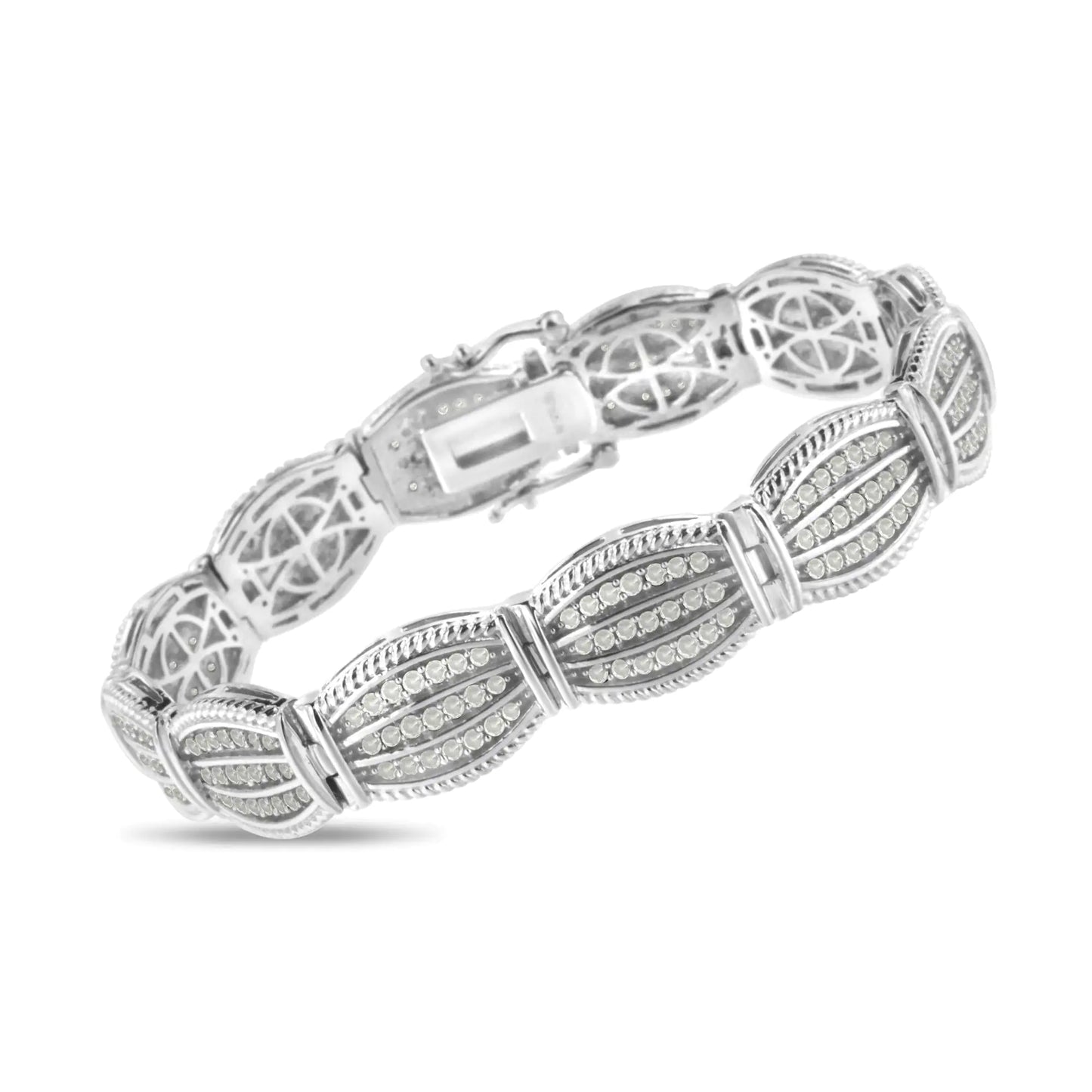 .925 Sterling Silver 3.0 Cttw Prong Set Diamond Art Deco Style Tennis Bracelet (I-J Color, I2-I3 Clarity) - 7.25"