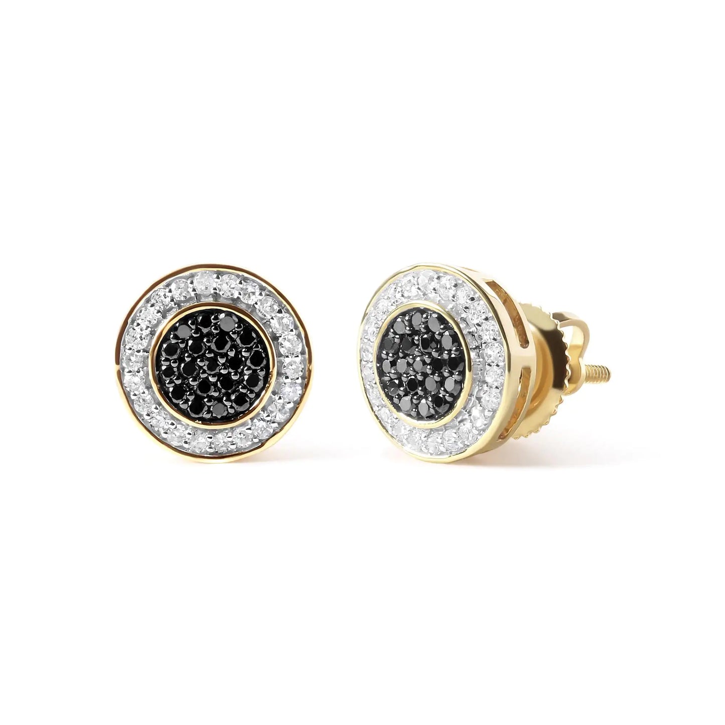 Men's 10K Yellow Gold 1/3 Cttw White and Black Treated Diamond Earring (Black / I-J Color, I2-I3 Clarity)