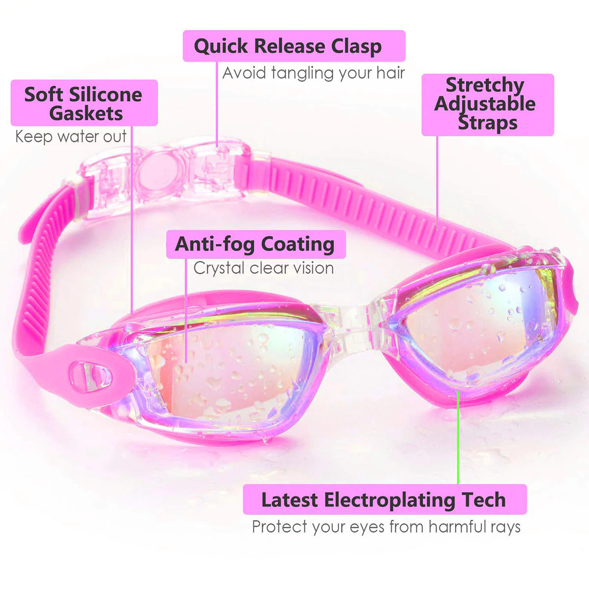 Clear Comfortable Swimming Goggles UV- Anti-Fog Swim Glasses Mirror Adult & Kids