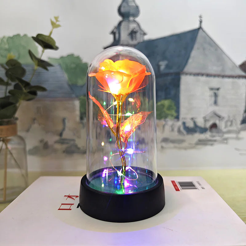 LED Illuminated Rose in a Glass Dome