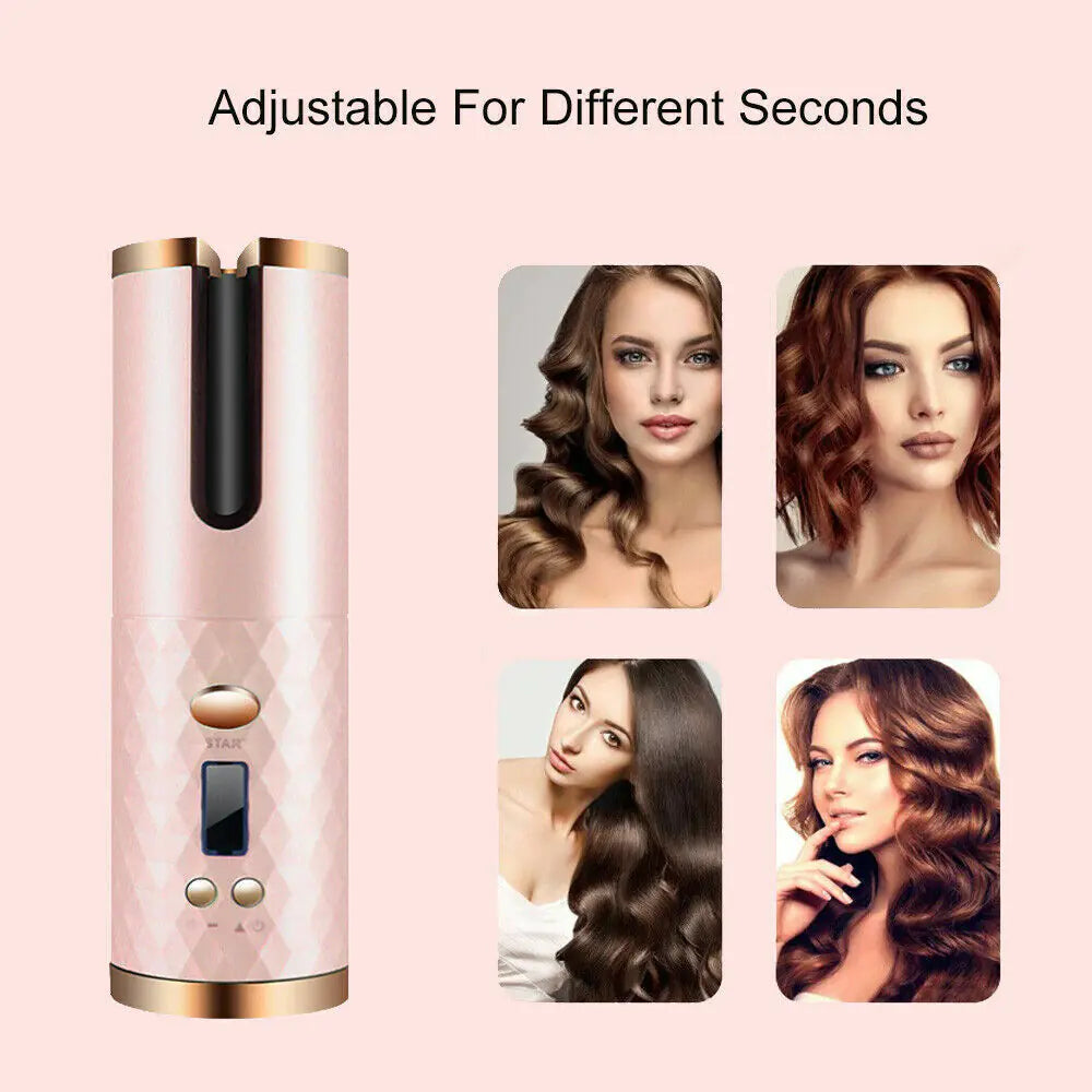 Hair Curler LCD Cordless Auto Rotating Waver Curling Iron Ceramic Wireless USA