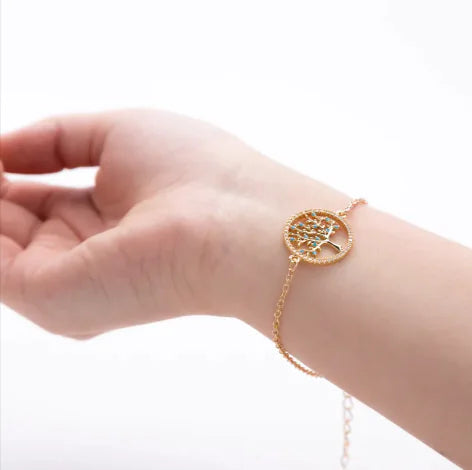 Luxury Tree of Life Bracelet with Micro-Inlaid Zircon Crystals