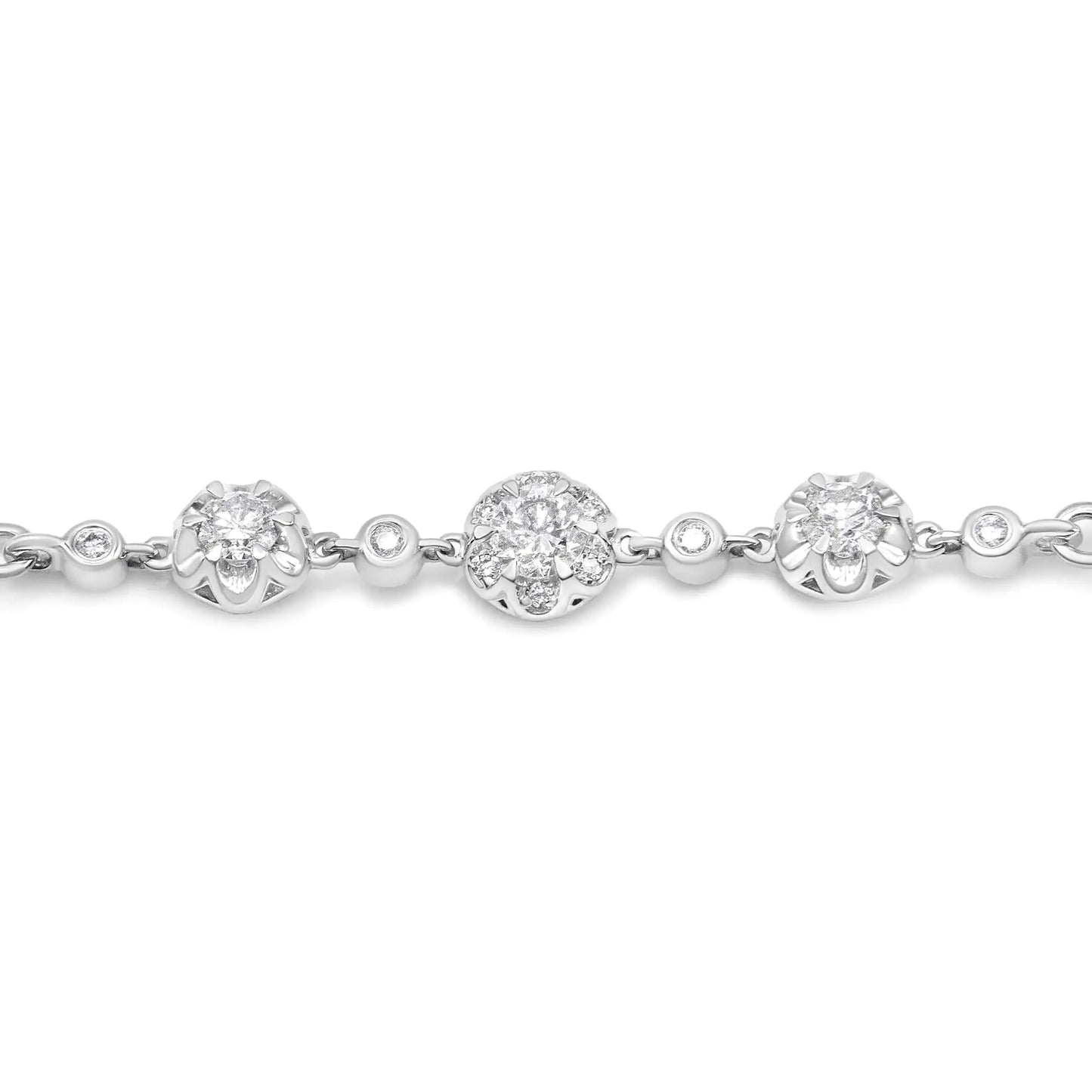 14K White Gold 3/4 Cttw Round Diamond Adjustable 7" to 9.5" Inch Bolo Link Bracelet (I-J Color, I1-I2 Clarity)