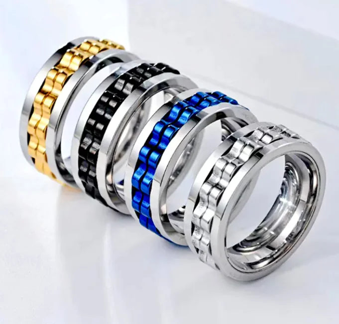 Titanium Spinner Square Texture Ring For Men