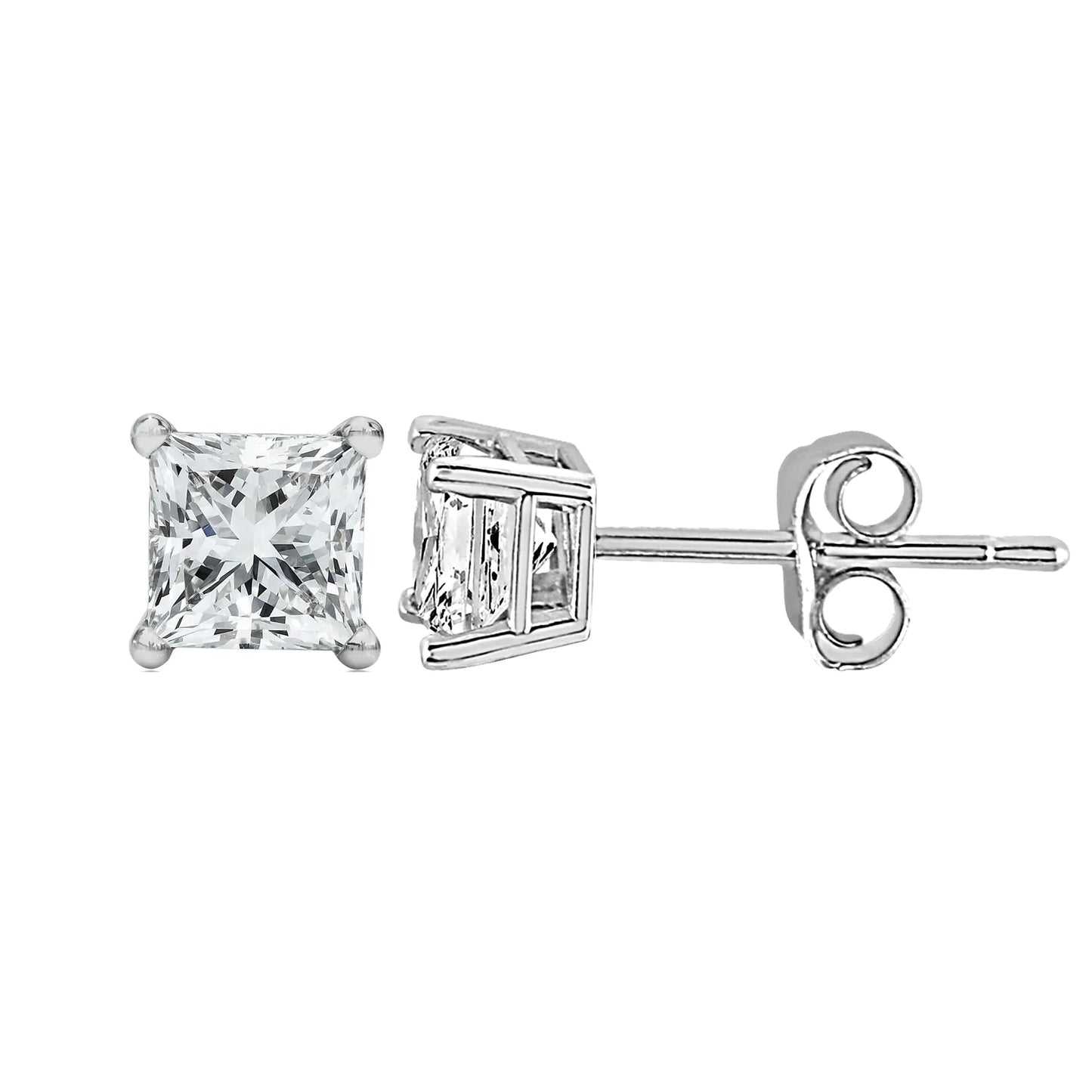 14K White Gold Princess Cut Lab-Grown Diamond Solitaire Stud Earrings (F-G Color, VS2-SI1 Clarity)