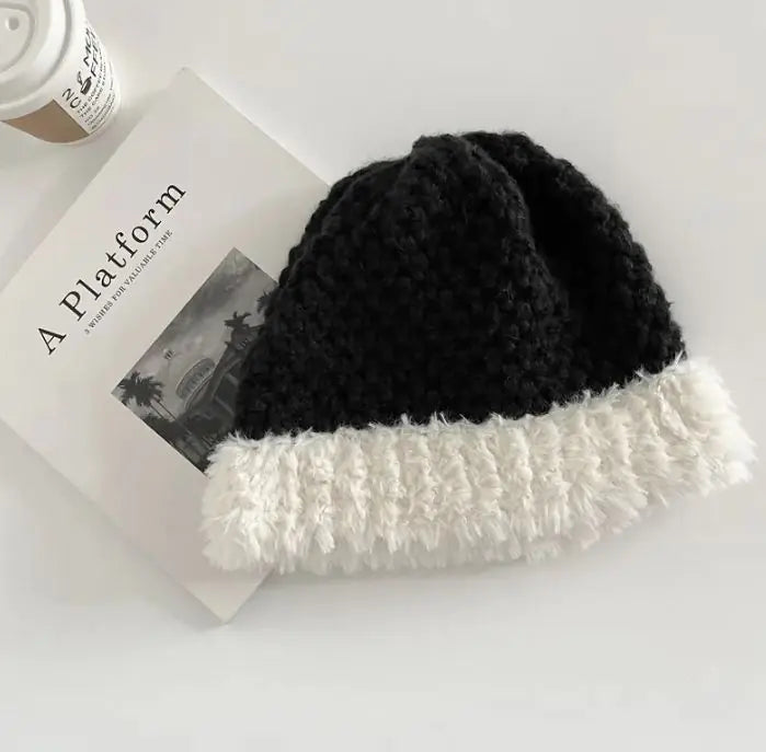 Handmade Plush Stitching Knitted Hat Female