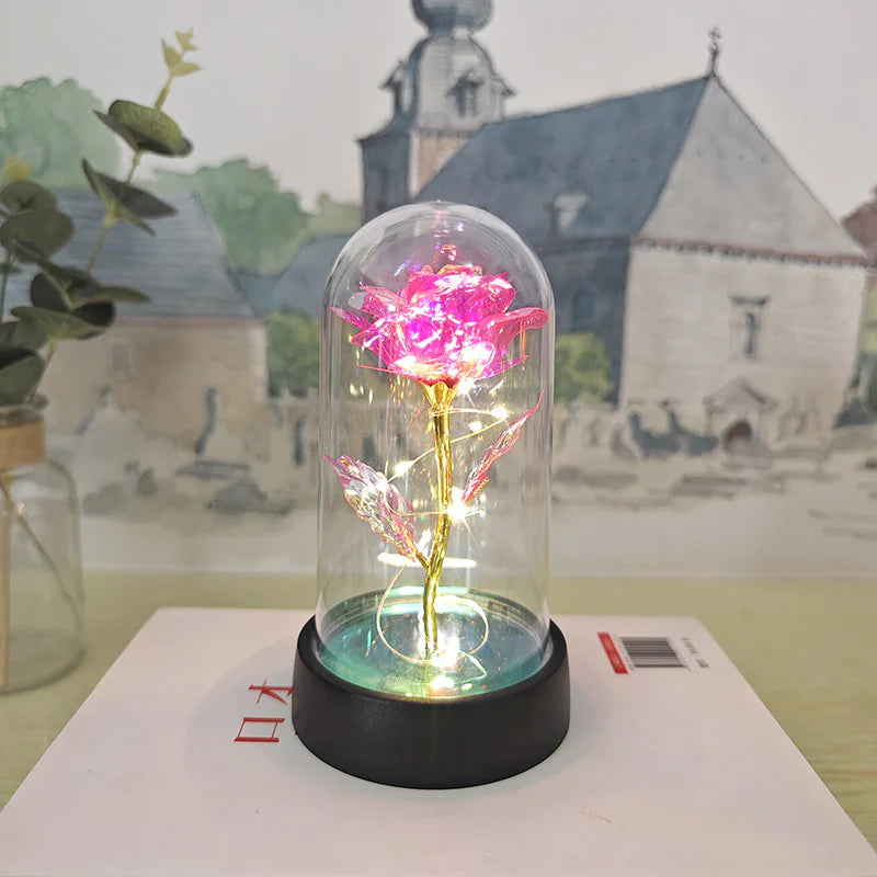 LED Illuminated Rose in a Glass Dome