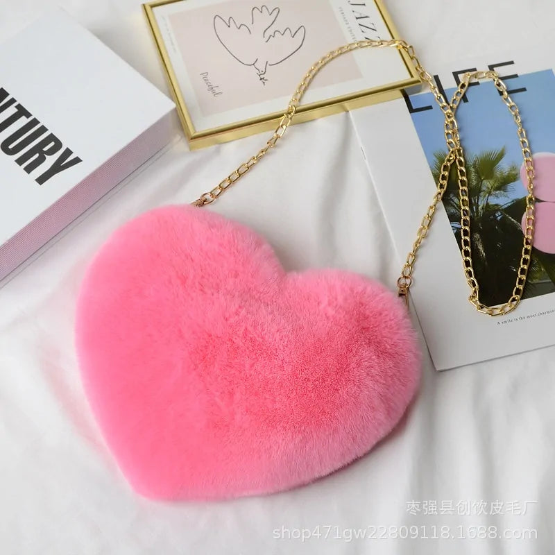 Heart Shaped Faux Fur Crossbody Wallet