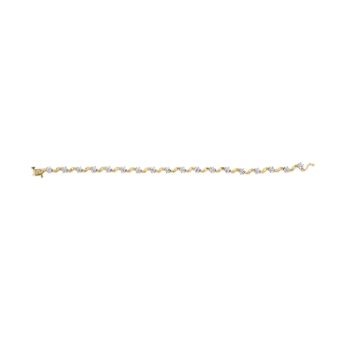 10k Yellow Gold 1.00 Cttw Round-Cut Diamond Floral S-Link 7.50" Bracelet (I-J Color, I2-I3 Clarity)