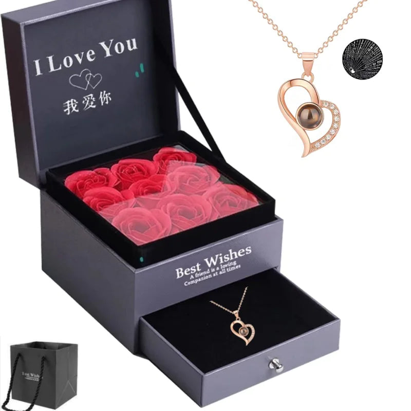 100 Languages I Love You Projection Necklace in a Rose Gift Box