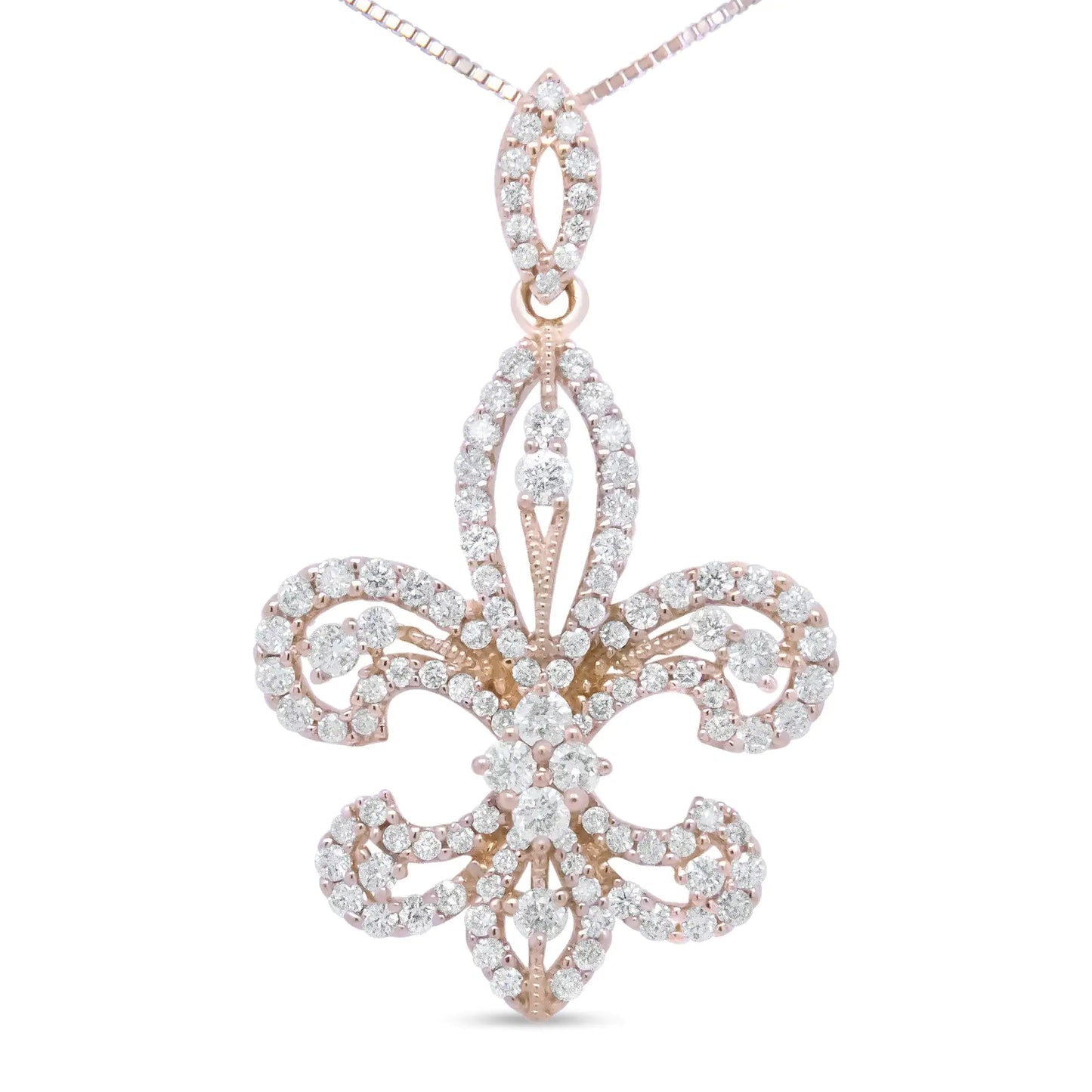 14K Yellow Gold 1.00 Cttw Round Diamond Fleur De Lis 18" Pendant Necklace (H-I Color, SI2-I1 Clarity)