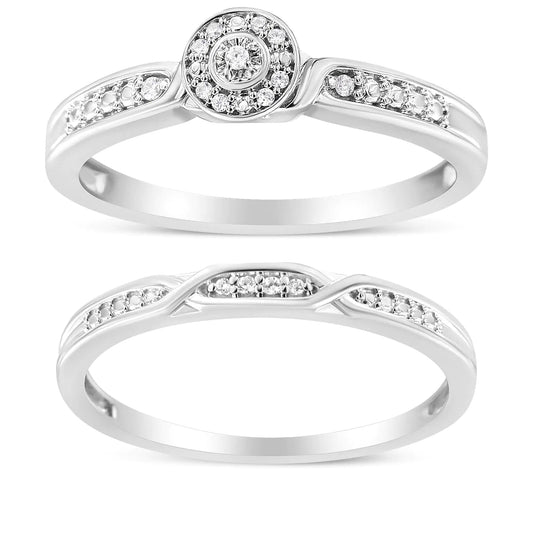 .925 Sterling Silver Diamond Accent Frame Twist Shank Bridal Set Ring and Band (I-J Color, I3 Clarity)