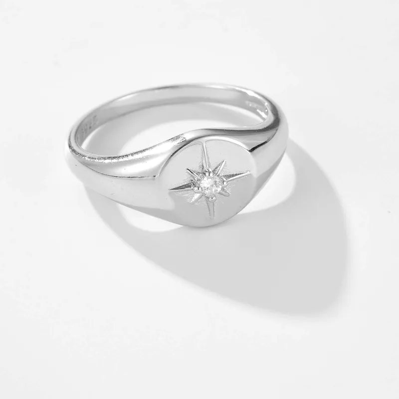 S925 Silver Plated Heart-shaped Six-pointed Star Ring