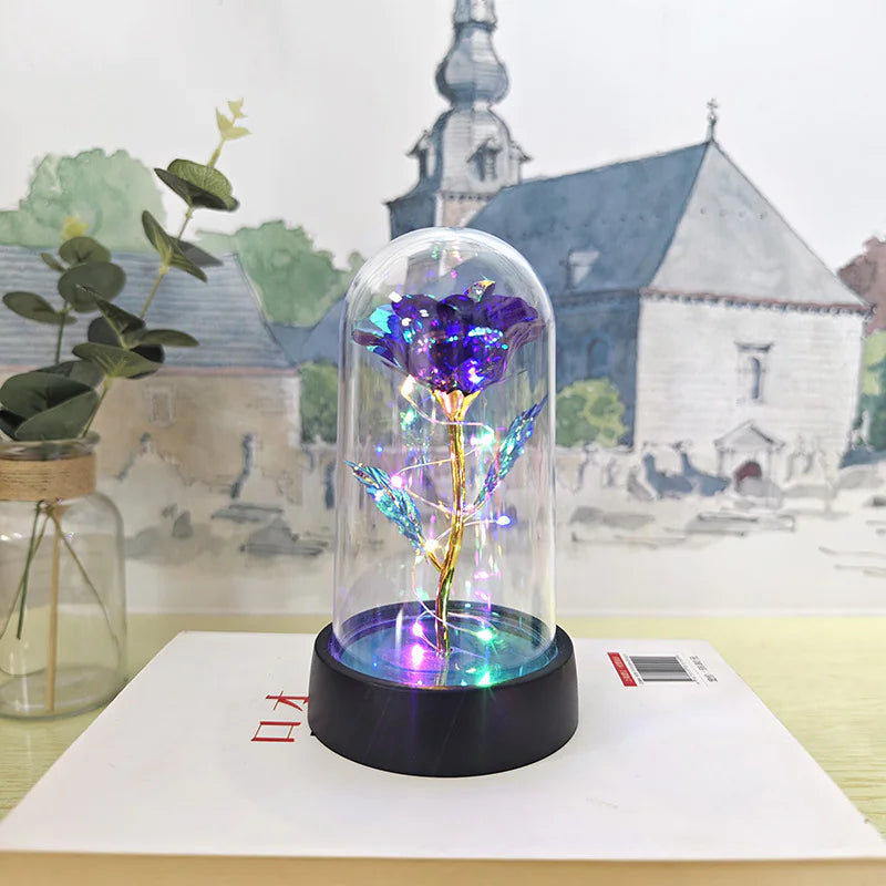 LED Illuminated Rose in a Glass Dome