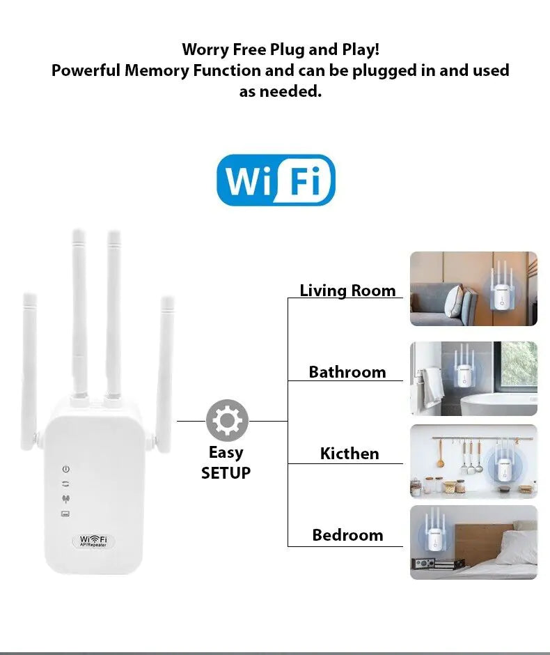 WiFi Range Extender Internet Booster Network Router Wireless Signal Repeater