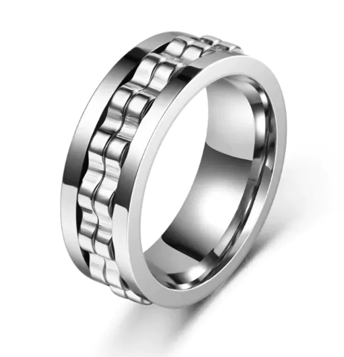 Titanium Spinner Square Texture Ring For Men