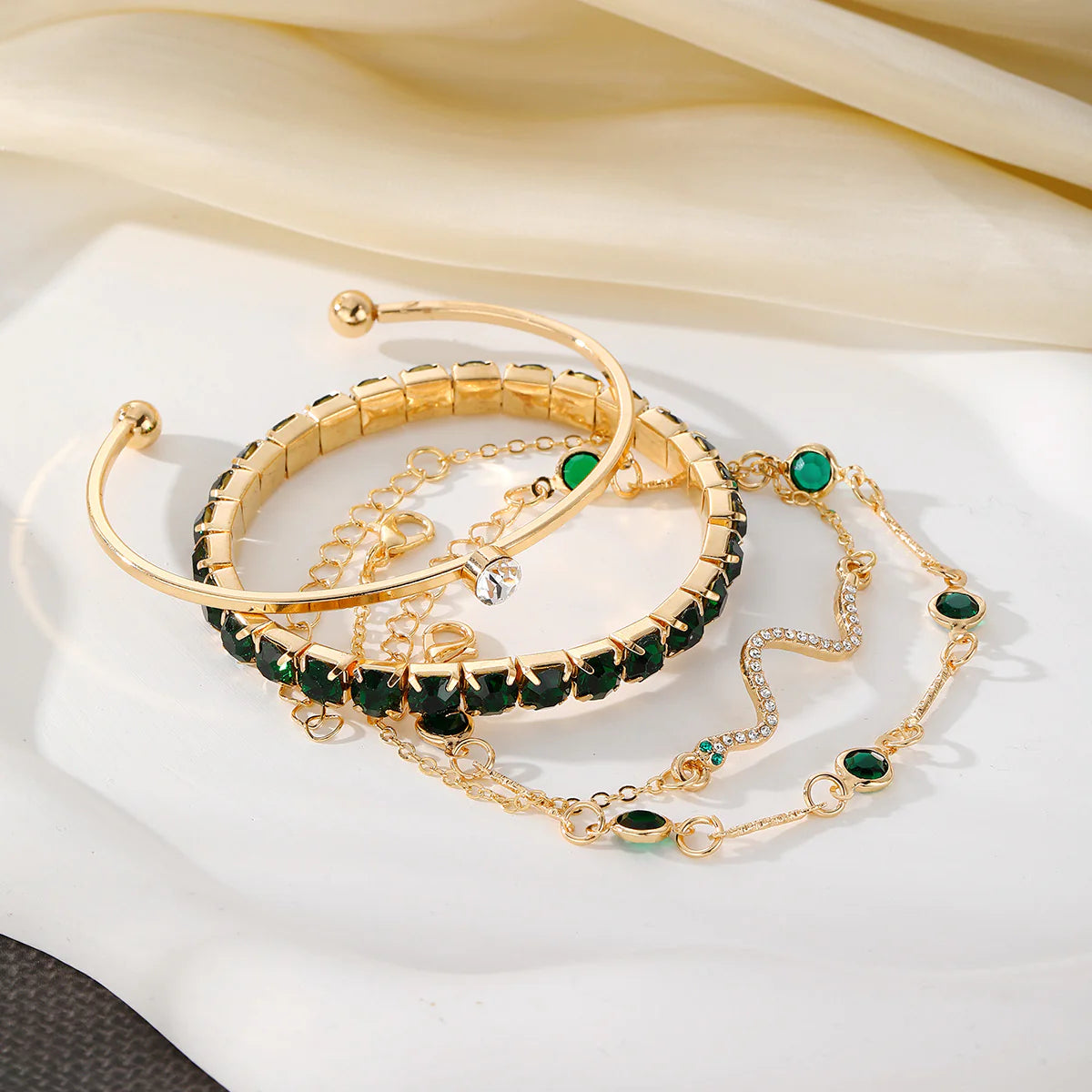 Green Diamond Stretch Bracelet Set