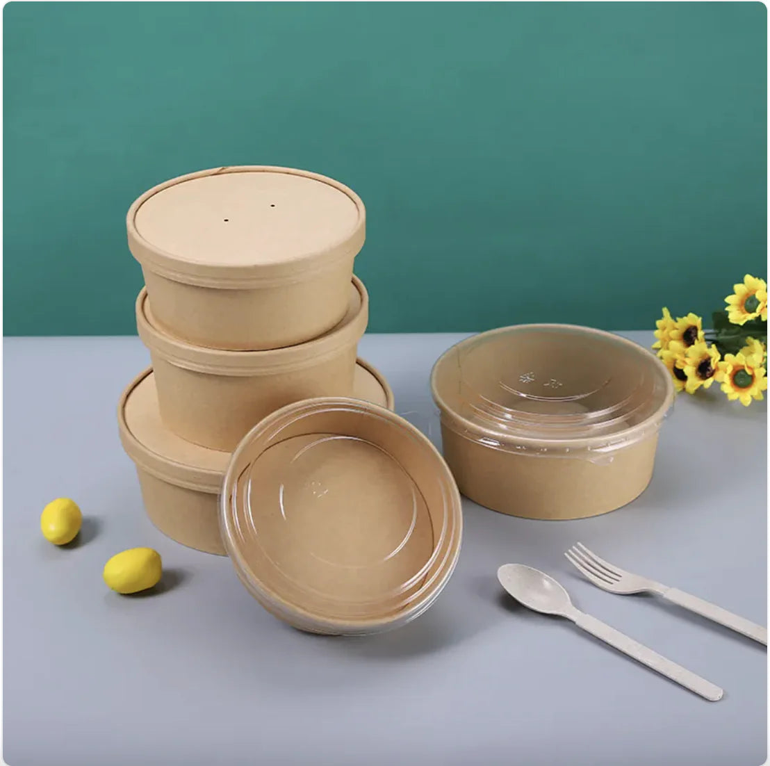 Thick Kraft Paper Disposable Round Food Box