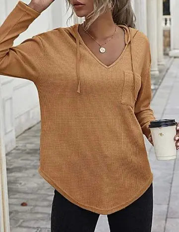 Casual V-neck Long Sleeve Hoodie