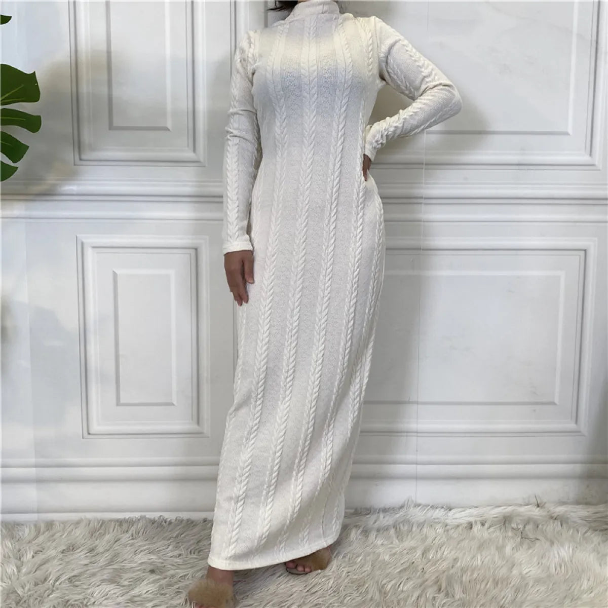 Solid Color Knitted Sweater Base Dress