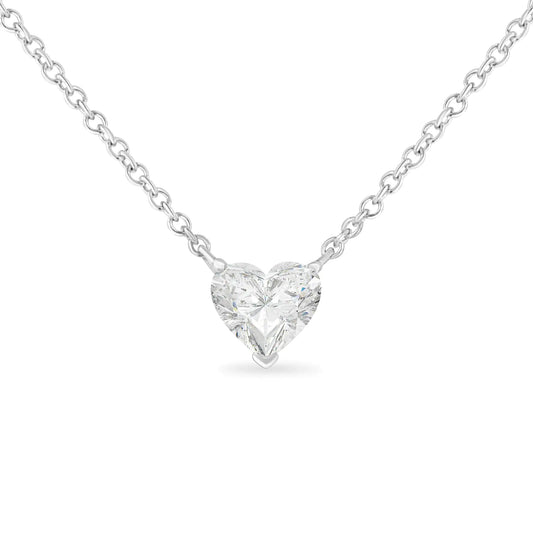 14k White Gold 1/4 Cttw Lab Grown Heart Shape Diamond Solitaire 18" Pendant Necklace (E-F Color, SI1-SI2 Clarity)