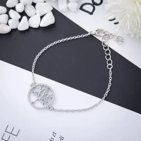 Luxury Tree of Life Bracelet with Micro-Inlaid Zircon Crystals