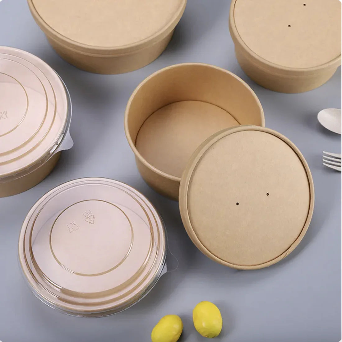 Thick Kraft Paper Disposable Round Food Box