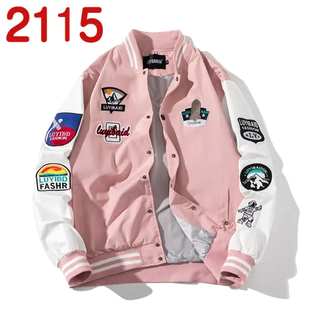 Embroidered Color Block Baseball Jacket