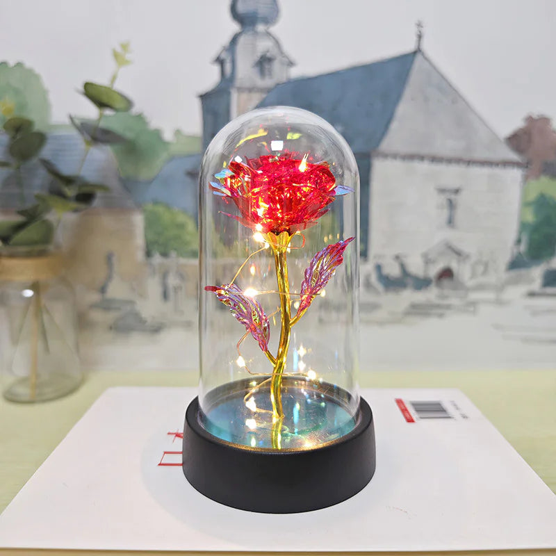 LED Illuminated Rose in a Glass Dome