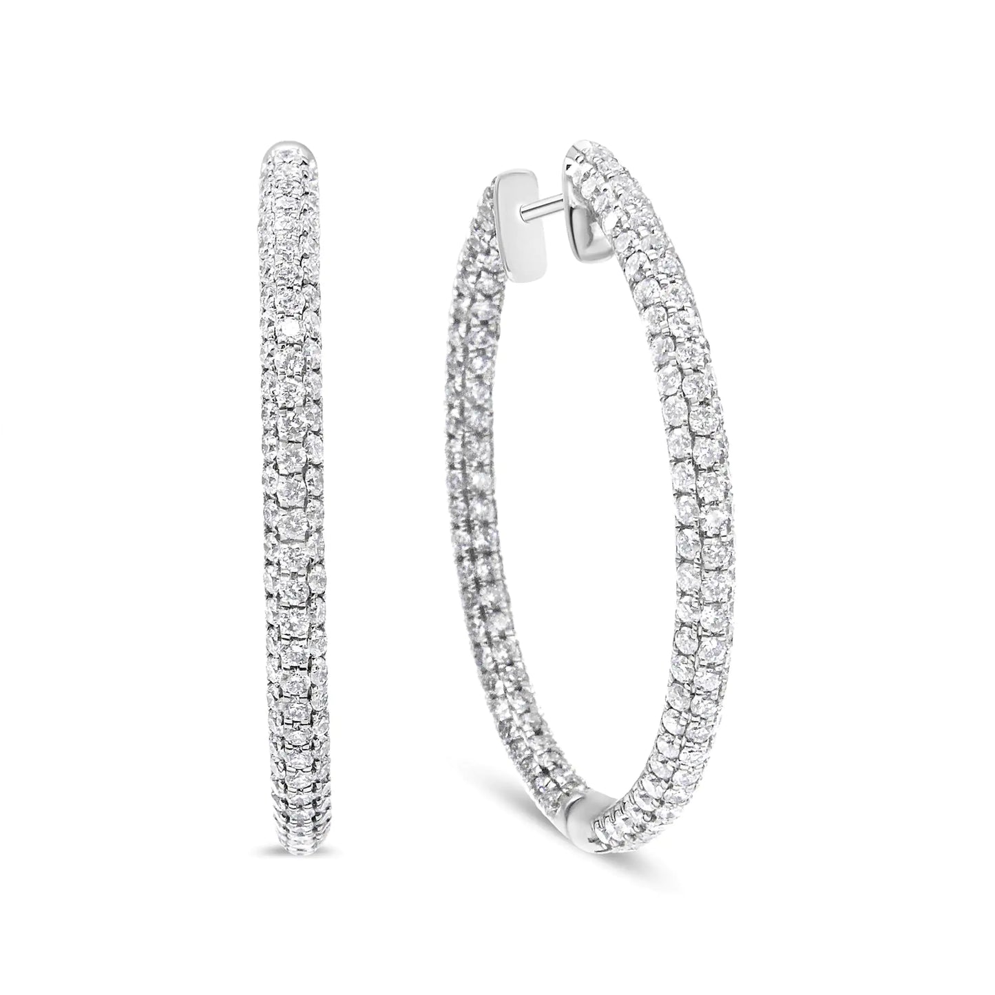 14K White Gold 3 1/2 Cttw Lab Grown Pave Set Diamond Eternity Inside Out Hoop Earrings  (G-H Color, SI1-SI2 Clarity)