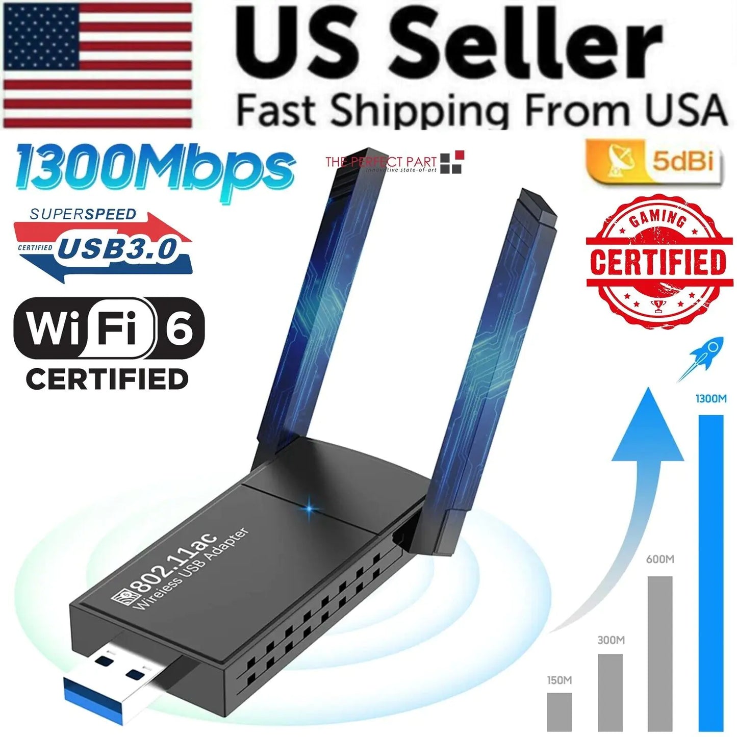 USB 3.0 Wireless WIFI Adapter 1300Mbps Long Range Dongle Dual Band 5Ghz Network