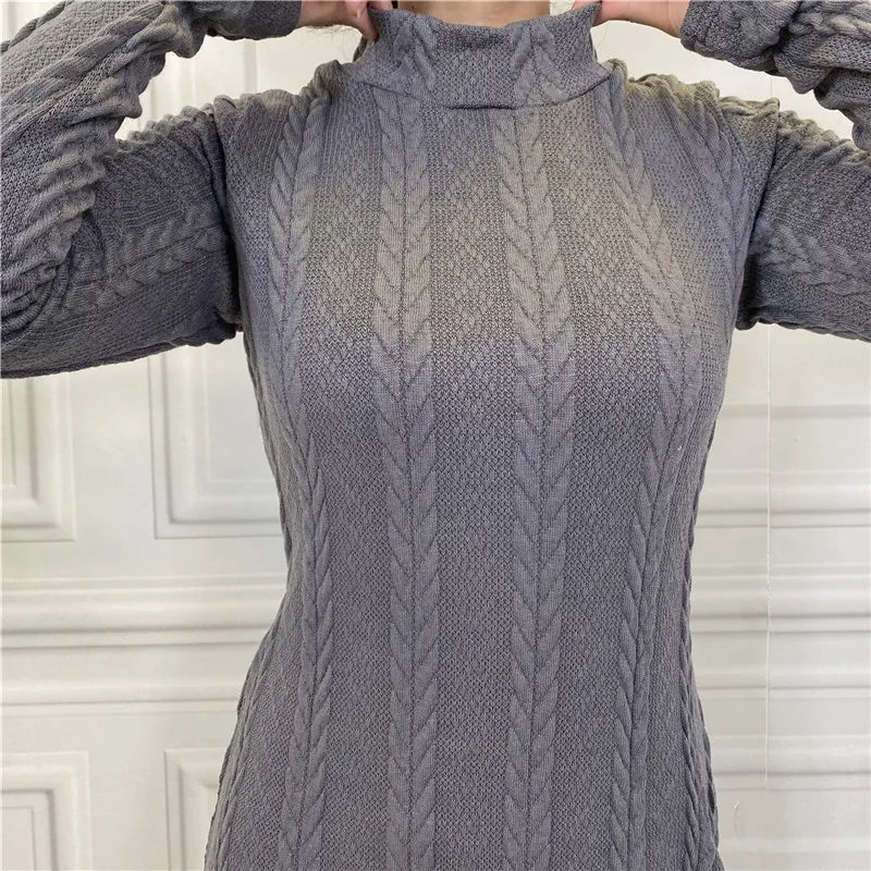 Solid Color Knitted Sweater Base Dress