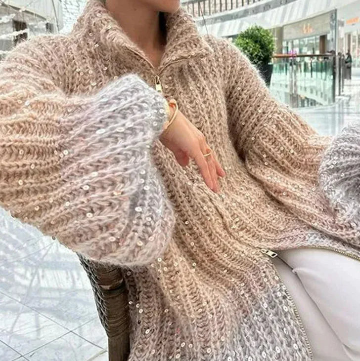 Classic Style Sequined V-neck Sweater