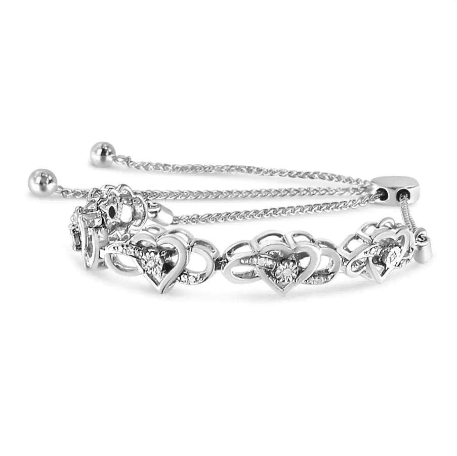 .925 Sterling Silver Diamond Accent Interlocking Infinity and Heart 4”-10” Adjustable Bolo Tennis Bolo Bracelet (H-I Color, I2-I3 Clarity)