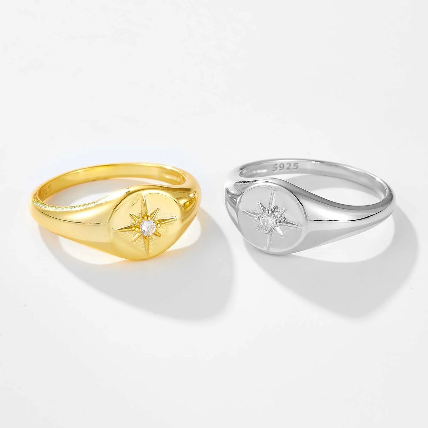 S925 Silver Plated Heart-shaped Six-pointed Star Ring