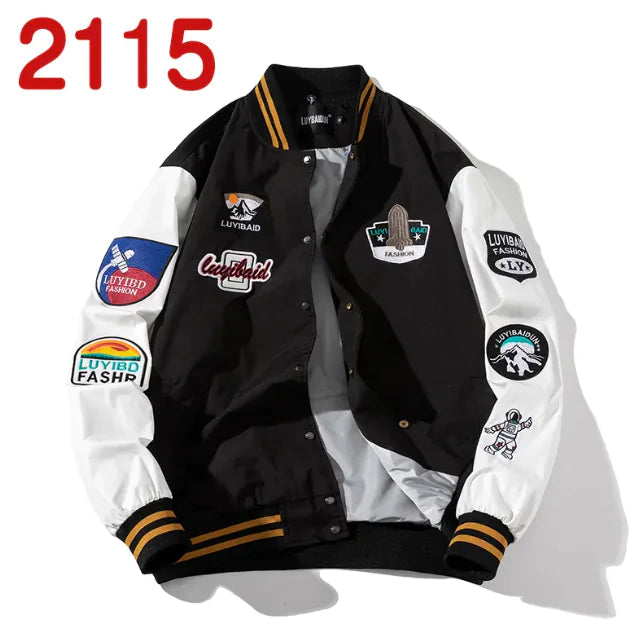 Embroidered Color Block Baseball Jacket