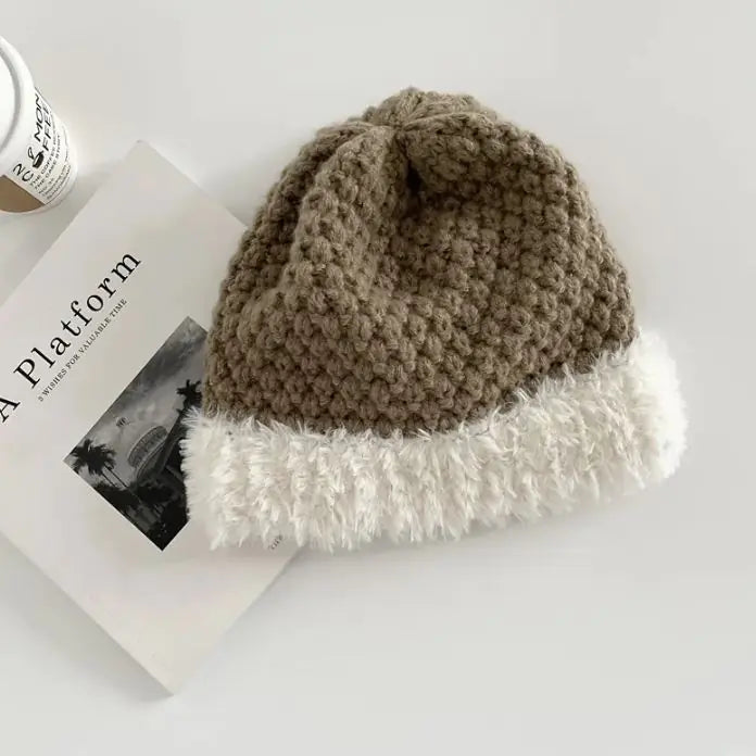 Handmade Plush Stitching Knitted Hat Female