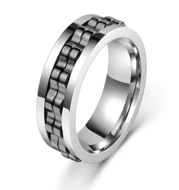 Titanium Spinner Square Texture Ring For Men