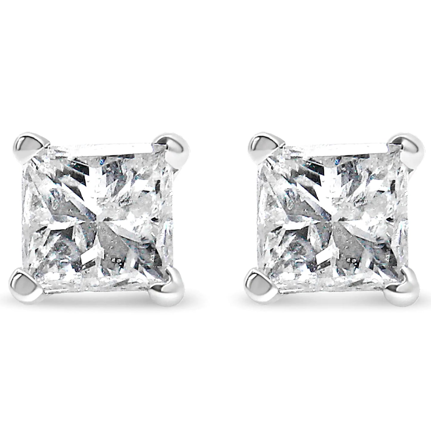 14K White Gold 1/2ct TDW Princess Cut Diamond Solitaire Stud Earrings (G-H, SI2-I1)