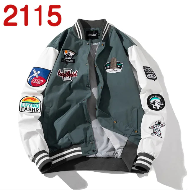 Embroidered Color Block Baseball Jacket