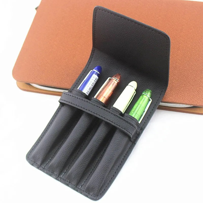 Portable Black Handmade Leather Pencil Case