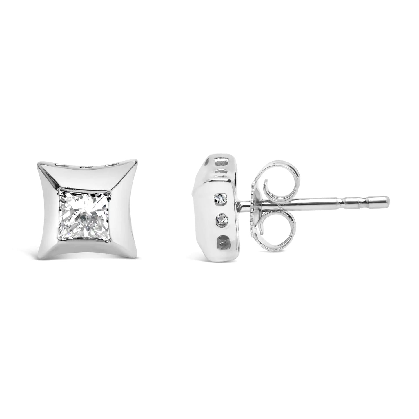 10K White Gold 1/2 Cttw Invisible Set Princess-Cut Diamond Stud Earrings (H-I Color, SI2-I1 Clarity)