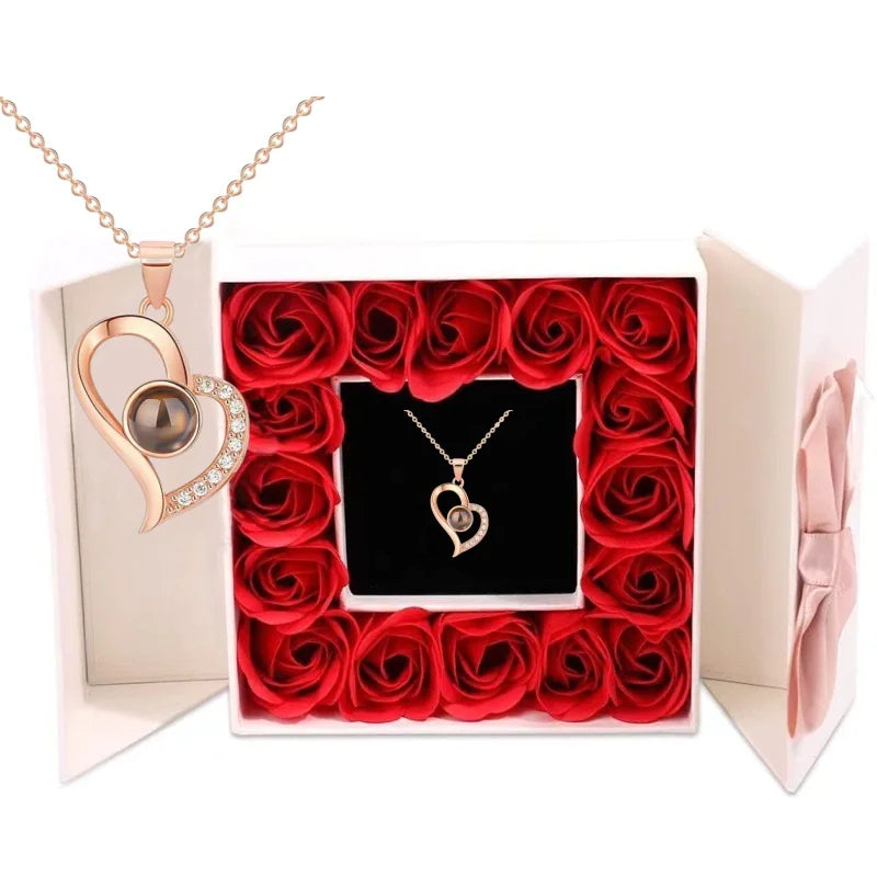 100 Languages I Love You Projection Necklace in a Rose Gift Box