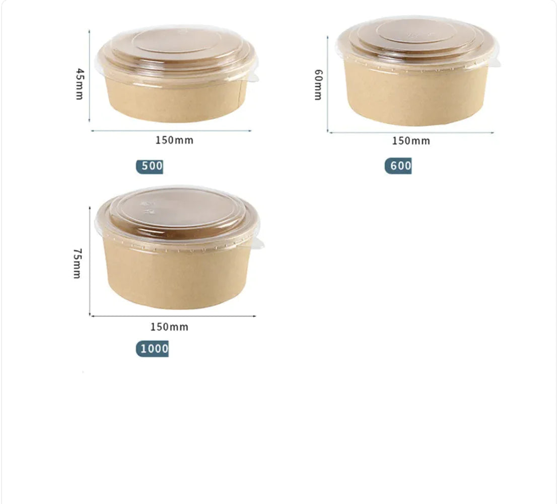 Thick Kraft Paper Disposable Round Food Box