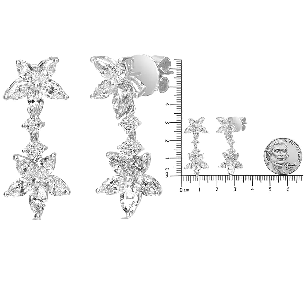 18k White Gold 6.0 Cttw Marquise Diamond Floral Dangle Drop Earrings (E-F Color, VS1-VS2 Clarity)