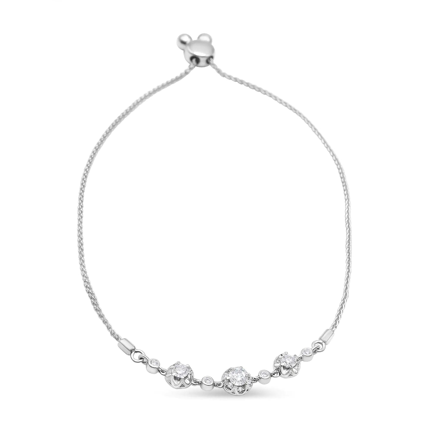 14K White Gold 3/4 Cttw Round Diamond Adjustable 7" to 9.5" Inch Bolo Link Bracelet (I-J Color, I1-I2 Clarity)